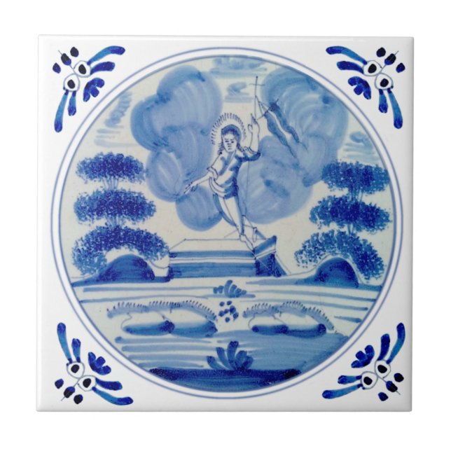 Azulejo De Cerâmica Ressurreição azul do Cristo c1760 Repro (Frente)