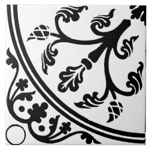 Azulejo De Cerâmica Resumo Botânico Preto e Branco de Letras Grandes