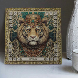 Azulejo De Cerâmica Retrato à Espírito do Tigre Tribal Personalizado