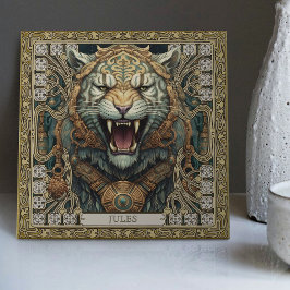 Azulejo De Cerâmica Retrato à Espírito do Tigre Tribal Personalizado