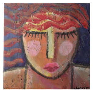 Azulejo De Cerâmica Retrato Abstrato de Cabelo Vermelho de uma Mulher