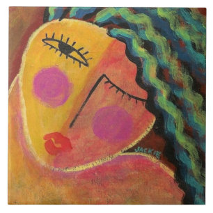 Azulejo De Cerâmica Retrato abstrato de uma Mulher com Cabelo Selvagem