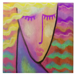 Azulejo De Cerâmica Retrato abstrato de uma mulher loira