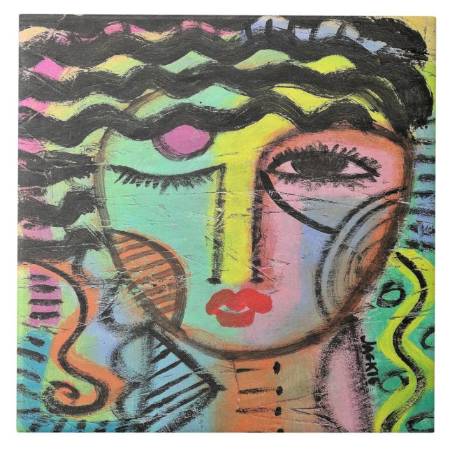 Azulejo De Cerâmica Retrato Abstrato demais no OSB (Frente)