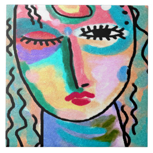 Azulejo De Cerâmica Retrato Abstrato duvidoso de uma mulher