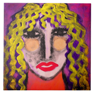 Azulejo De Cerâmica Retrato Abstrato Funky de uma Mulher