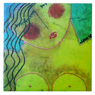 Azulejo De Cerâmica Retrato Abstrato Funky de uma Mulher