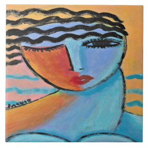 Azulejo De Cerâmica Retrato Abstrato Matinal de uma Mulher