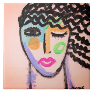 Azulejo De Cerâmica Retrato Abstrato original de uma mulher