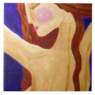 Azulejo De Cerâmica Retrato Abstrato pacífico de uma mulher
