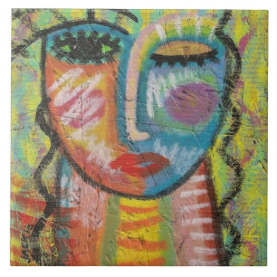 Azulejo De Cerâmica Retrato acrílico Abstrato loiro no OSB