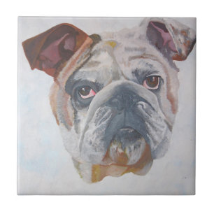 Azulejo De Cerâmica Retrato Artístico Do Bulldog Americano