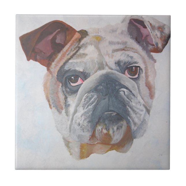 Azulejo De Cerâmica Retrato Artístico Do Bulldog Americano (Frente)