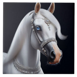 Azulejo De Cerâmica Retrato branco árabe sobre cavalos