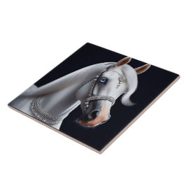 Azulejo De Cerâmica Retrato branco árabe sobre cavalos