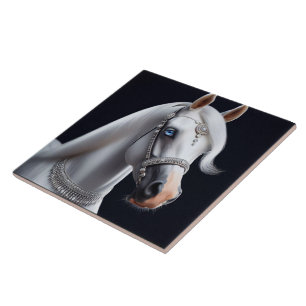 Azulejo De Cerâmica Retrato branco árabe sobre cavalos