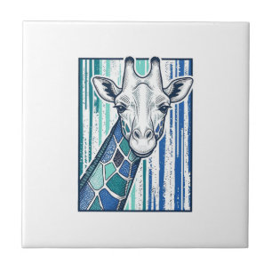Azulejo De Cerâmica Retrato Colorido de Girafa, Vetor de Xilogravura V