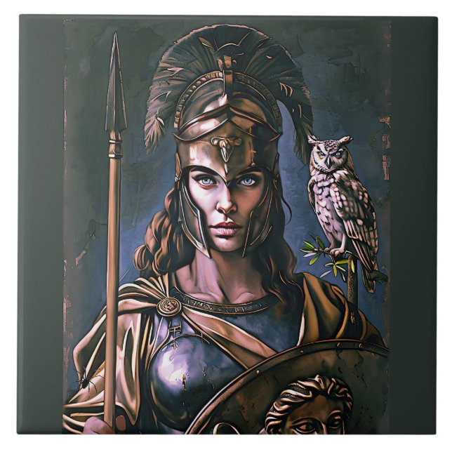 Azulejo De Cerâmica Retrato Colorido "Lealdade feroz de Athena" (Frente)