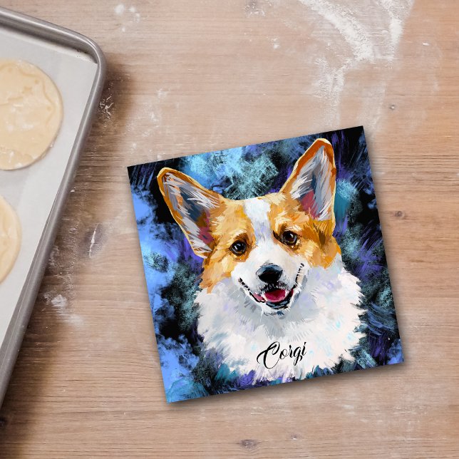Azulejo De Cerâmica Retrato Corgi em Segundo Plano Abstrato (Criador carregado)