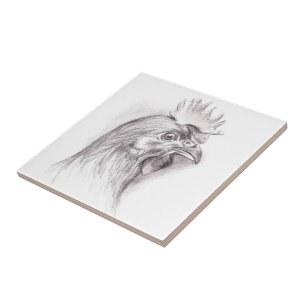 Azulejo De Cerâmica Retrato da galinha no carvão vegetal
