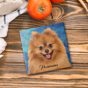 Azulejo De Cerâmica Retrato da Pomerânia em Segundo Plano Abstrato