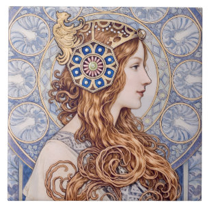 Azulejo De Cerâmica Retrato da Rainha Art Nouveau