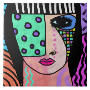 Azulejo De Cerâmica Retrato de Abstrato original de uma mulher