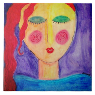 Azulejo De Cerâmica Retrato de Abstrato solitário de uma Mulher