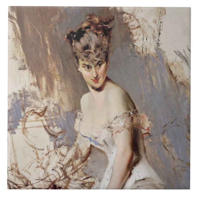 Azulejo De Cerâmica Retrato de Alice Regnault (Beleza Feminina) (Frente)