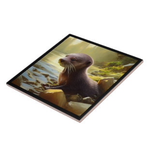 Azulejo De Cerâmica Retrato de Baby Otter Wildlife