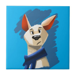 Azulejo De Cerâmica Retrato de Cachorro Pintado em Fundo Azul