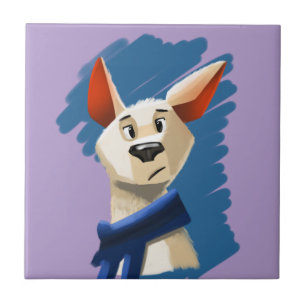 Azulejo De Cerâmica Retrato de Cachorro Pintado em Fundo Violeta