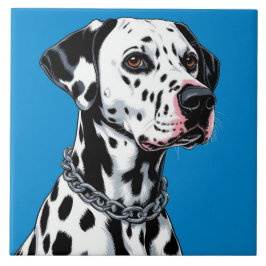 Azulejo De Cerâmica Retrato de Cão Dalmata Contra Fundo Azul