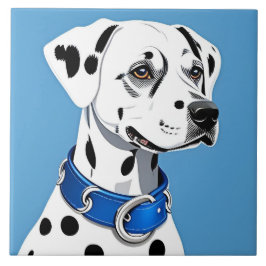 Azulejo De Cerâmica Retrato De Cão Dalmático Com Colar Azul