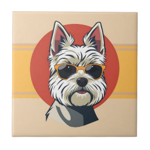 Azulejo De Cerâmica Retrato de Cão Maltês Moderno do Século Médio Negr