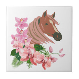 Azulejo De Cerâmica Retrato de cavalos com Portas copos de flor de orq