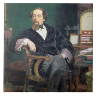 Azulejo De Cerâmica Retrato de Charles Dickens (óleo em canvas)