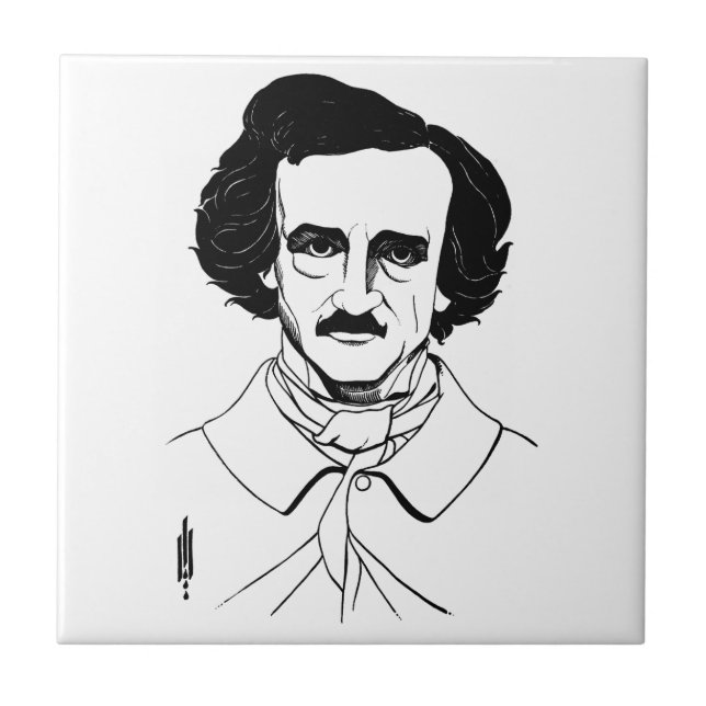 Azulejo De Cerâmica Retrato de Edgar Allan Poe (Frente)