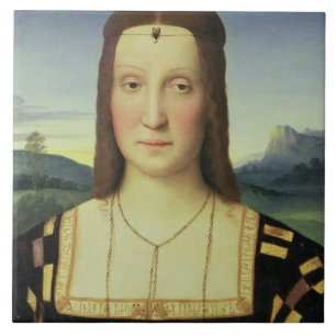 Azulejo De Cerâmica Retrato de Elizabeth Gonzaga, c.1504 (óleo na