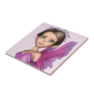 Azulejo De Cerâmica Retrato de Fantasia com Olhos Grandes da Fada Rosa
