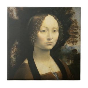 Azulejo De Cerâmica Retrato de Ginevra Benci de Leonardo da Vinci