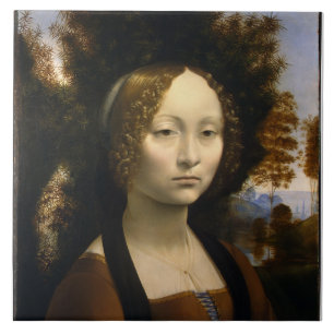 Azulejo De Cerâmica Retrato de Ginevra de Benci por Leonardo da Vinci