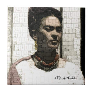 Azulejo De Cerâmica Retrato de matéria têxtil de Frida Kahlo