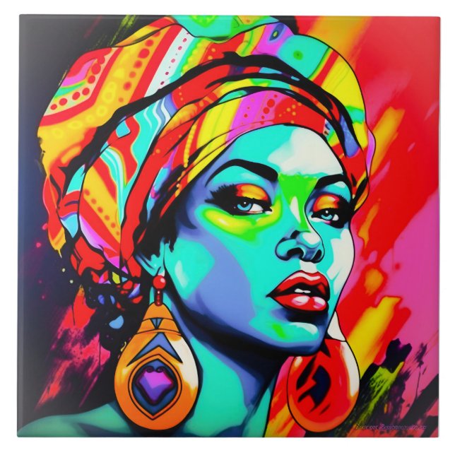 Azulejo De Cerâmica Retrato de pop Art (Frente)