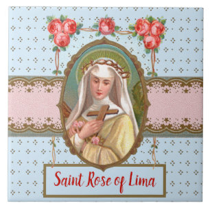 Azulejo De Cerâmica Retrato de Sta. Rosa Envolta em Rosas (M 024a)