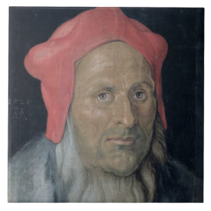 Azulejo De Cerâmica Retrato de um homem farpado em Red Hat, 1520 (óle