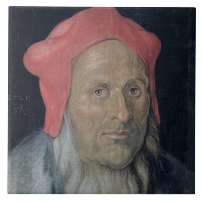 Azulejo De Cerâmica Retrato de um homem farpado em Red Hat, 1520 (óleo (Frente)