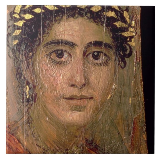 Azulejo De Cerâmica Retrato de uma mulher, de Fayum, Romano-Egípcio, (Frente)