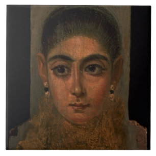 Azulejo De Cerâmica Retrato de uma mulher que veste um ouro peitoral,