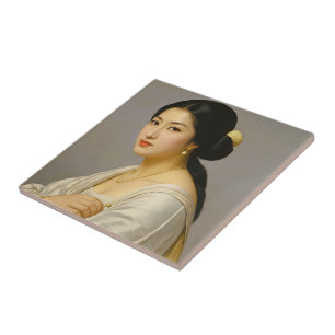 Azulejo De Cerâmica Retrato de "Yuki Mori" de Mulher de Arte Legal